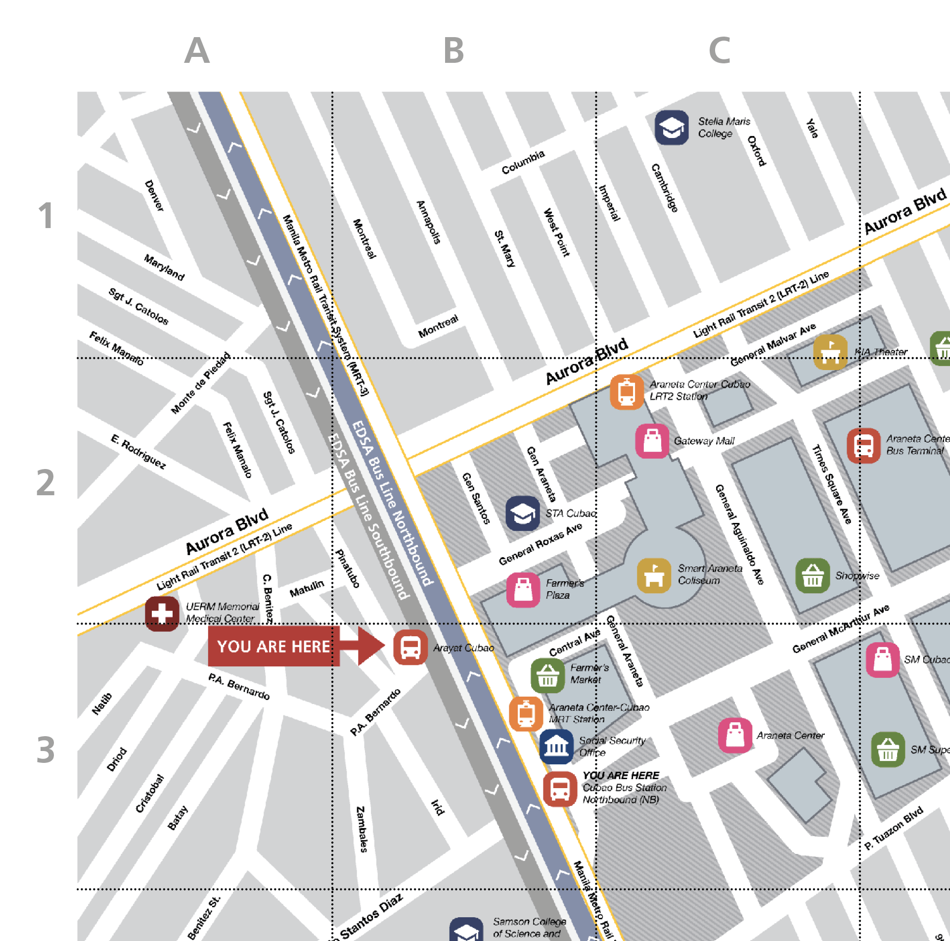 zoomed in section of area map showing streets