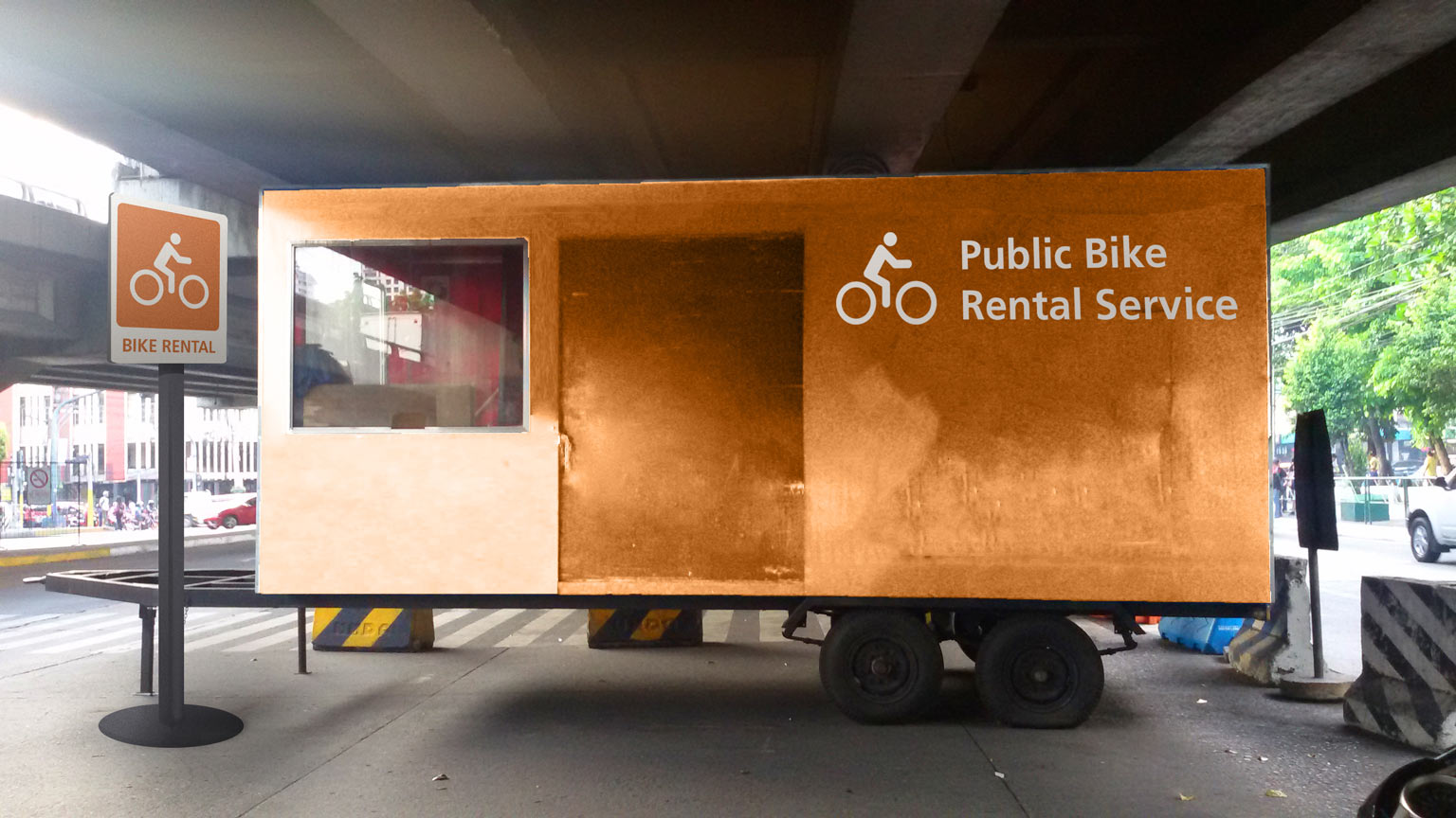 Mockup of what a Bike Rental Stop would look like, under a redesigned system