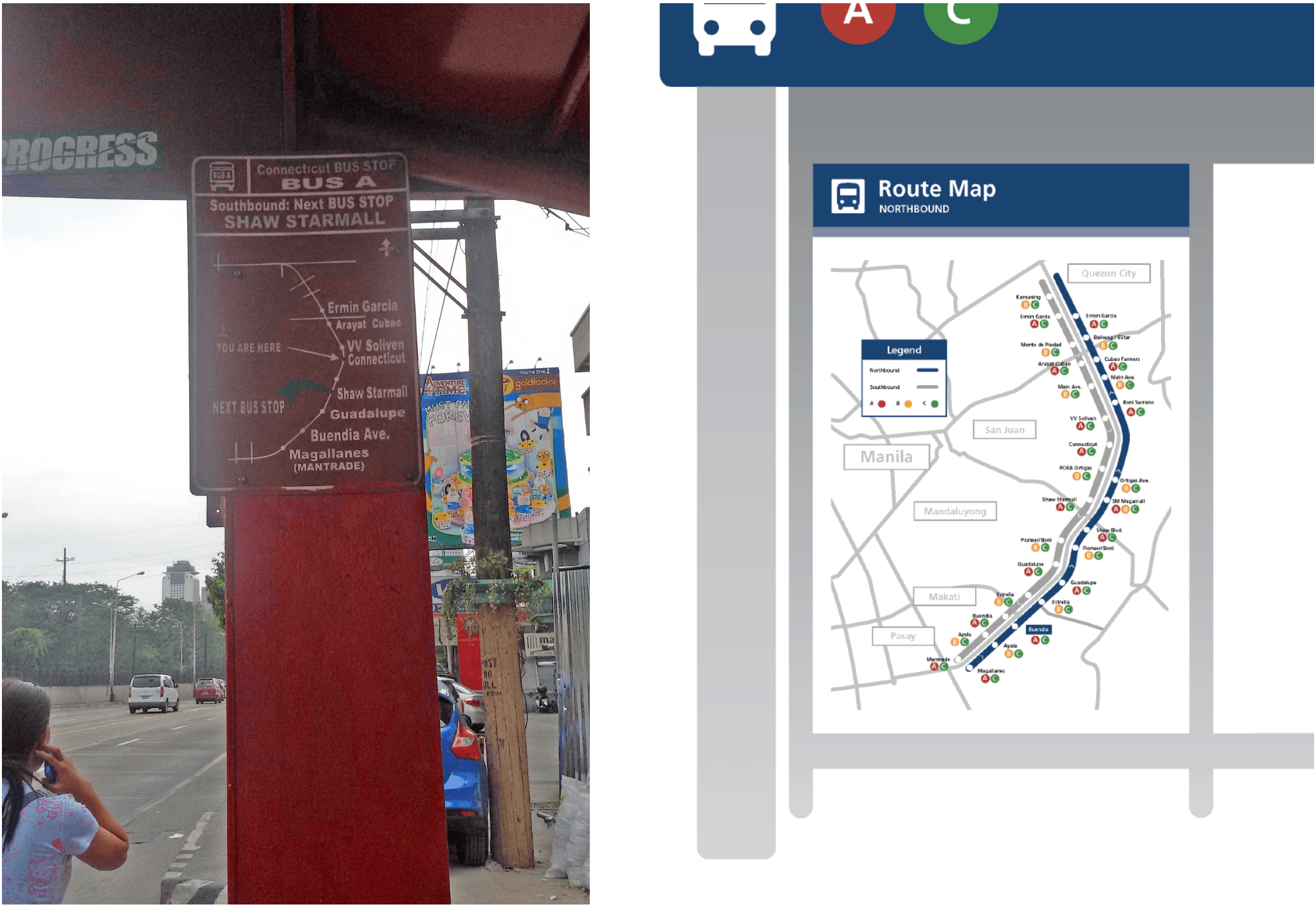 Before/after of route map