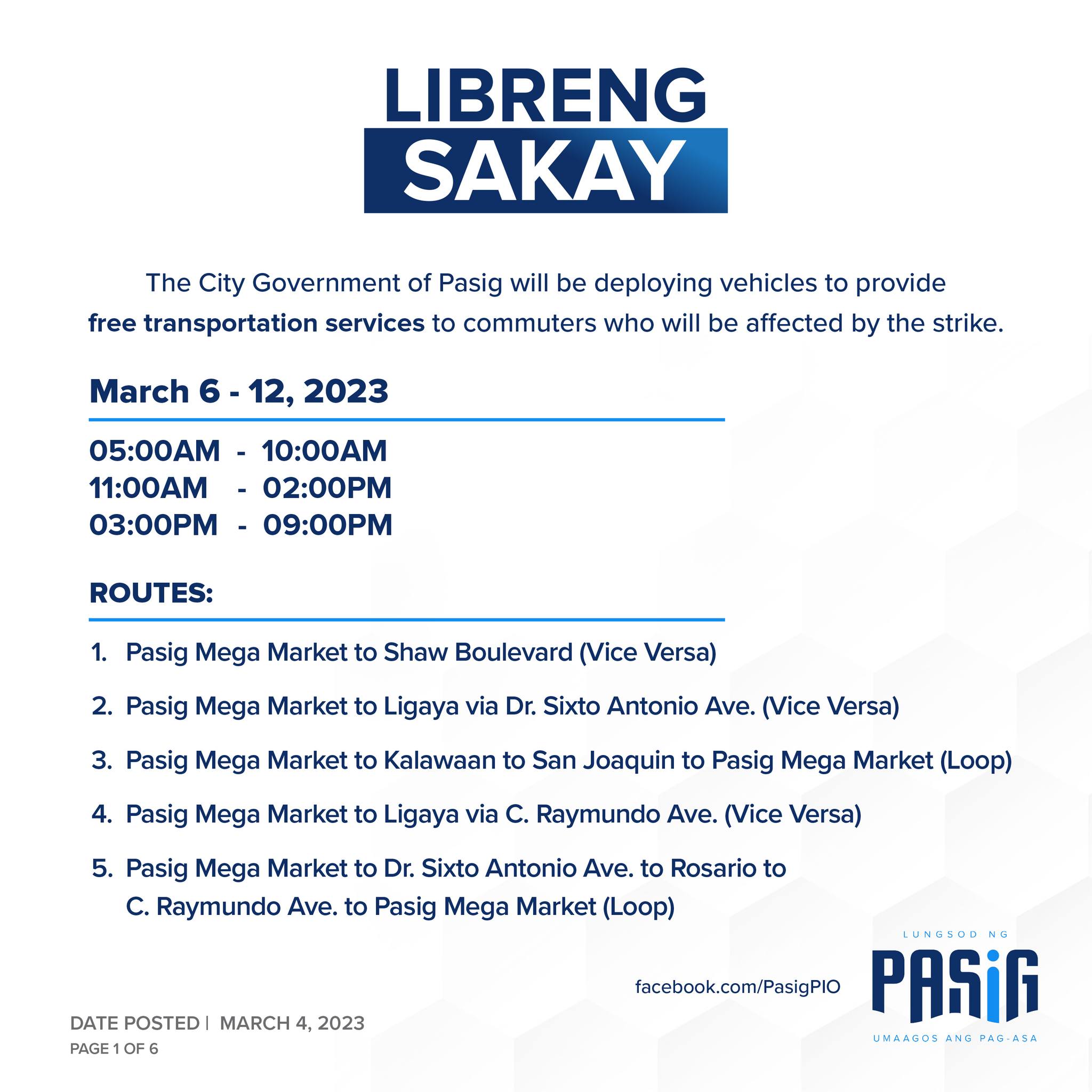 Libreng Sakay for Metro Manila (6 to 12 March 2023)